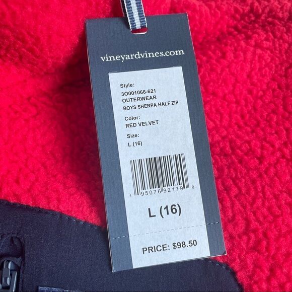 Vineyard Vines Boys' Red Velvet Sherpa Fleece Half-Zip Sweatshirt Jacket NWT L - Picture 5 of 10